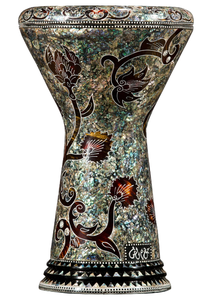 Auténtica Darbuka Gawharet El Fan con Diseño Floral de Pavo Real, 23 cm, Perla, Doumbek - Product Image 5