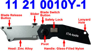 <b>Folding</b> <b>Utility</b> <b>Knife</b> Retractable With Nylon Handle Dual Blade Straight And Hook Blade OEM ODM Taiwan Supplier - Product Image 2