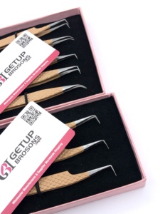 Pince à épiler diamantée antistatique GETUP BROSONS IMPEX de haute qualité en acier inoxydable avec revêtement en poudre couleur Tan, à 90 degrés - Product Image 2