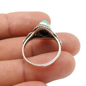 แหวนเงินแท้ 925 งานแฮนด์เมด ประดับพลอยเทอร์ควอยซ์ทรงรีธรรมชาติ ฝังแบบ Bezel สไตล์โบฮีเมียนคลาสสิก ขายดีอันดับต้นๆ - Product Image 5