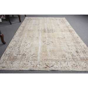 Vintage Turkish <b>Rug</b> 5.3x8.2 ft (163x250 cm), Brown Gray <b>Check</b> <b>Rug</b> - Product Image 3