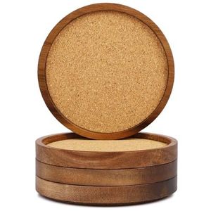 Sous-verres en bois de qualité supérieure avec support de verre de forme ronde en liège pour la protection de la table Lot de 4 - Product Image 5