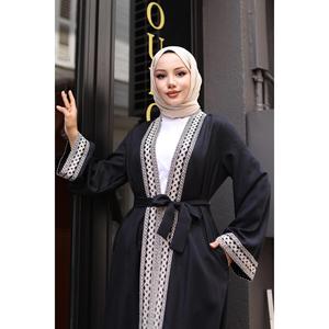 Conjunto de Kimono de 2 Piezas Negro MSW19251-1, Blusa Larga Informal, 100% Algodón, Manga Larga, Cuello Redondo - Product Image 2