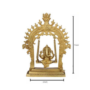 Estatua de Ganesha en Latón Hecha a Mano, Estilo Art Deco Tradicional, Ídolo Ganesh Jhula para Decoración del Hogar u Oficina, para las Festividades de Diwali - Product Image 6
