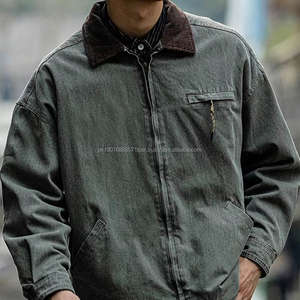 Veste en jean vintage pour homme de haute qualité avec col rabattu et fermeture éclair - Product Image 1