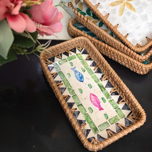 Bandeja rectangular de ratán lacado de Vietnam, tejida a mano con Incrustaciones de nácar para un servicio y decoración elegantes - Product Image 3