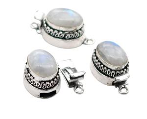 Moonstone Gemstone 1Strand, 2Strand & 3Strand Box Clasp Antique Starling Silver Plated 26X15X10MM Jewelry Making Clasp B702 - Product Image 1
