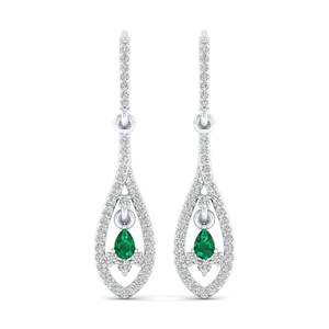 REYES Meilleure vente Boucles d'oreilles pendantes en or 14 carats avec diamant 0.3 carats, pierre précieuse émeraude, bijoux fins en forme de poire en or 18 carats - Product Image 1