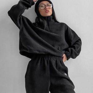 Fashion <b>Women's</b> Eco-friendly Fleece Suit Loose Long Sleeve Sweatshirt High Waist <b>Trousers</b> 2-Piece Warm Tracksuit Set - Product Image 2