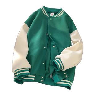 Uniforme de béisbol de costura de color sólido para mujer primavera casual coreano BF chaqueta de calle americana preppy fútbol JAC - Product Image 1