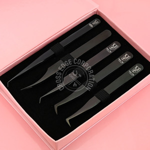 Pinzas de Alta Calidad para Extensión de Pestañas, Rectas, Negras, 45 Boot Volume, Punta de Fibra, Agarre de Diamante Antideslizante - Product Image 1