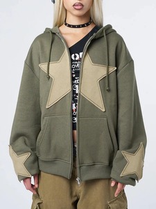 Y2K Vintage Star Print Customized <b>Hooded</b> Hoodie Women Casual Loose Long Sleeve Zip Drawstring Sweatshirts <b>Winter</b> <b>Coat</b> Street - Product Image 3