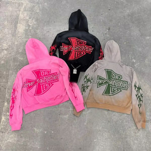 Custom Acid Wash <b>Hoodie</b> Puff Print Embroidery Distressed <b>Zip</b> up <b>Hoodie</b> Sweatshirt Vintage Wash <b>Full</b>-<b>zip</b> <b>Hoodie</b> Blank - Product Image 1