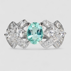 Women's 925 Silver Cocktail <b>Ring</b> With Oval Topaz And Round Brilliant Cut Diamonds Pave Setting Luxury Flower Design - Product Image 2