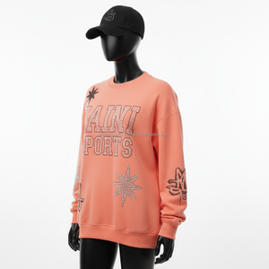 Sweat-shirt en polaire pour femme 320 GSM Tissu doux couleur pêche Logo en strass Design personnalisable Sweat-shirts respirants pour femme - Product Image 4