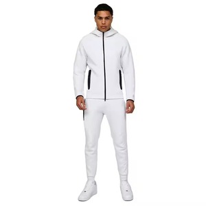Conjuntos de dos piezas de algodón 100% para hombre, pantalones acampanados de invierno y sudadera con cremallera, ropa de entrenamiento transpirable para correr para adultos - Product Image 1