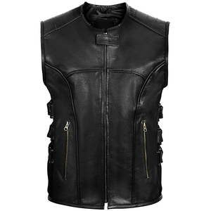 Chaleco informal de invierno de cuero personalizado para hombre al por mayor con relleno de plumón, cremallera, botón, bolsillo, abrigo de motociclista sin mangas para motocicletas - Product Image 1