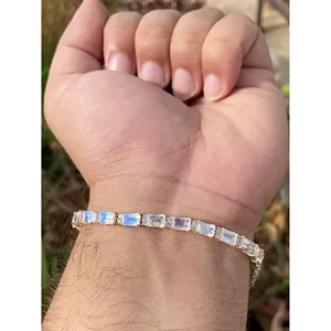 Pulsera de tenis de oro de 14k con piedra lunar arcoíris, accesorio de moda - Product Image 3