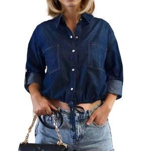 Chaqueta vaquera de algodón de alta calidad para mujer Chaqueta corta de bloque de color de último diseño Cómoda Vendedor caliente Precio competitivo OEM - Product Image 4