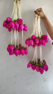 Sola madera de loto con manojo de perlas guirnaldas decoración islámica Ubtan ceremonia telón de fondo cuerdas Griha Pravesh guirnaldas - Product Image 4