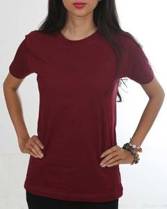 T-shirt pour femme de couleur bordeaux, col rond, manches courtes, taille plus, uni, teint, décontracté, mode, vente en gros, prix bas, qualité fiable - Product Image 2