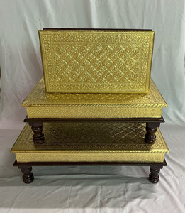 Juego de 3 chowkis/bajots de madera hechos a mano con latón puro y madera natural para regalo, boda, decoración del hogar. - Product Image 1