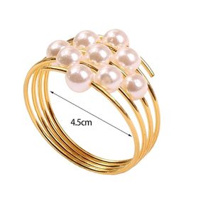 Boucles d'anneaux de serviette en acier inoxydable délicates Banquets de perles Vacances Mariages Fêtes du Nouvel An Décorations de table en papier de bois - Product Image 2