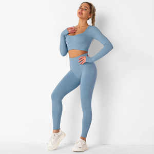 Conjunto Deportivo de 2 Piezas para Mujer, Leggings y Sujetador Deportivo, Cintura Media, Logotipo Frontal Sólido, Ropa de Gimnasio, Fitness y Yoga - Product Image 2