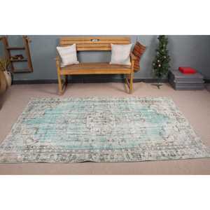 Alfombra Turca de 4.6x7.6 pies, Alfombra Vintage, Alfombra Floral Azul y Blanca - Product Image 2