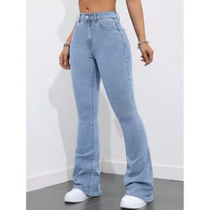 Jeans de Mujer Modernos, Corte Bootcut, Cintura Alta, Color Azul Hielo, Duraderos, Elásticos, Transpirables, Estilo Casual Urbano, Ecológicos, Vintage, 100% - Product Image 2