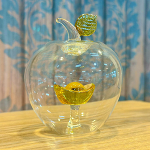 Décoration artisanale en verre antique en forme de lingot de pomme, transparente, symbole de paix et de prospérité, art populaire religieux, cadeau du Nouvel An chinois - Product Image 1