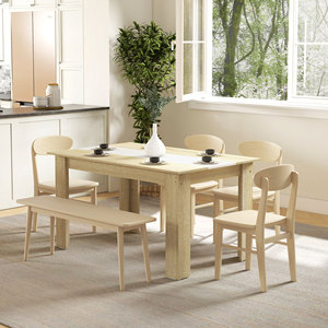 HOMCOM Mesa de comedor moderna para máximo 6 personas, en aglomerado, 140x89. 5x75 cm, color blanco y roble - Product Image 2