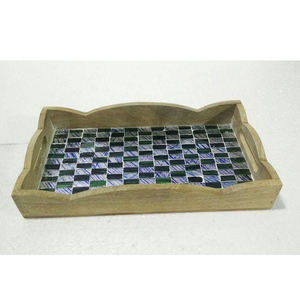 High Quality Best Selling Food Serving Tray Multi Functional Living Potting <b>Wooden</b> & Resin Serving Tray with Metal Handles - Product Image 6