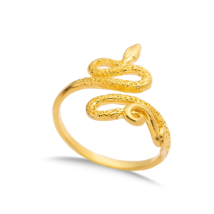 แหวนงูปรับได้รูปแบบเรียบเครื่องประดับทองสำหรับผู้หญิงตัวเรือนสีเงิน925ทันสมัย - Product Image 1