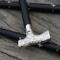 Bâton de marche en bois noir victorien avec poignée de tête en argent Vintage