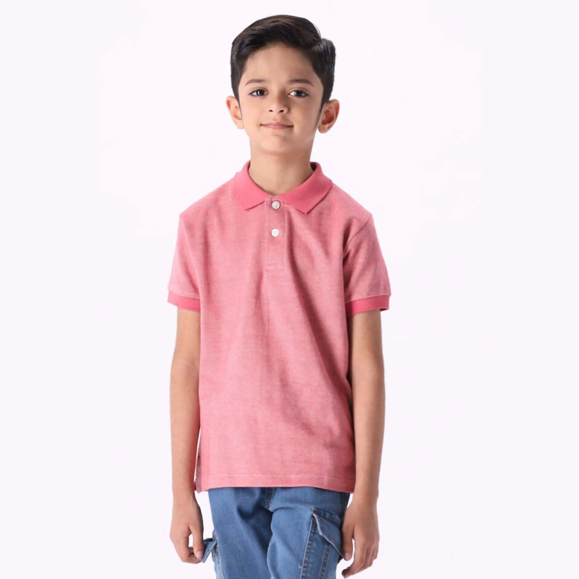 Camiseta de algodón peinado para niños, Polo de manga corta con logotipo bordado personalizado, 100% gsm, color rosa, temporada de verano, 220