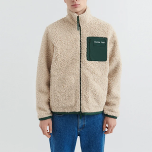 Logo brodé personnalisé col montant veste polaire Sherpa pelucheux en laine pour hommes - Product Image 1