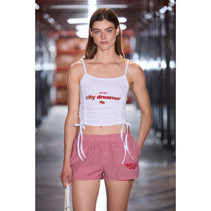 Shorts en coton biologique taille haute pour femme GRIMELANGE, motif pied-de-poule avec détails brodés - Product Image 1