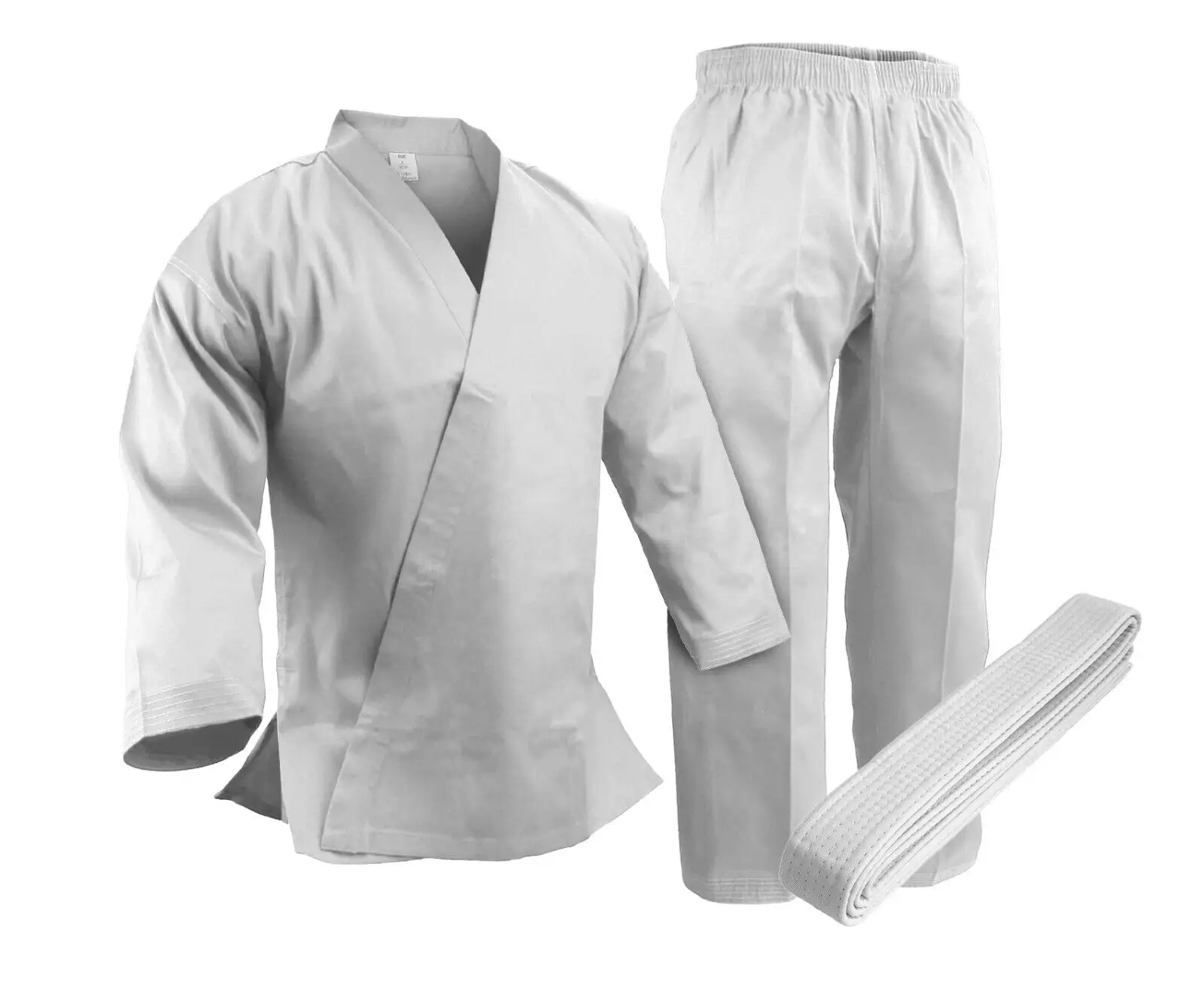 Set seragam pria, setelan Karate GI cocok dengan sabuk putih kain Kimono jiu-jitsu 100% katun kanvas seragam karate