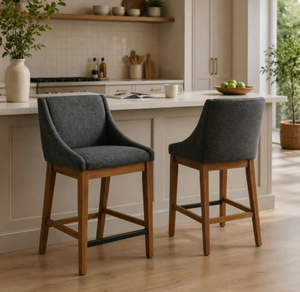 Tabouret de bar moderne rembourré avec pieds en bois et dossier solide pour utilisation à domicile - Product Image 1