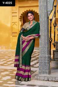 Vêtements ethniques indiens en poly coton avec imprimé avec le tissage Zari Weaving Work Wedding and Festival Wear Saree Collections pour femmes Wear - Product Image 4