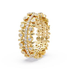 Art Deco Jewelry Statement Band <b>Ring</b> 14K Pure <b>Gold</b> Bezel <b>Set</b> Round Cut Lab Grown Diamond Eternity Band <b>Ring</b> Unisex Diamond <b>Rings</b> - Product Image 2