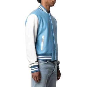 Custom Vintage College Blue Bomber Chaquetas para los hombres Stand Collar Aviador Varsity Chaquetas de béisbol para la temporada de invierno - Product Image 3