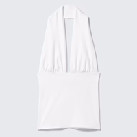 Vente en gros de hauts d'été pour femmes en Lyocell, coupe ajustée, col en V profond, dos nu, sans manches, avec corsage double doublé, vêtements vierges pour fournisseurs