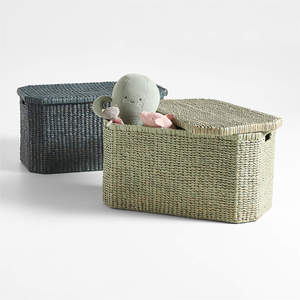 Cesta de jacinto de agua rectangular negra con precio al por mayor con tapa y asas bonitas, cesto ecológico para juguetes y ropa de niños - Product Image 5