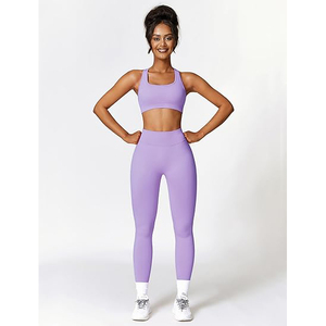 Ensemble de vêtements de sport pour femmes, soutien-gorge de sport et leggings sans couture, taille haute, extensible, respirant, vêtements de yoga - Product Image 1