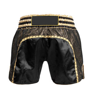Pantalones Cortos de Muay Thai Negros Personalizados de Alta Calidad, 100% Poliéster, con Logotipo Bordado, Tallas Grandes, Ropa de Artes Marciales - Product Image 2