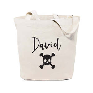 Personalized Skull Cotton Canvas Tote Bag with Name Customizable Individual Style Accessory - Product Image 1
