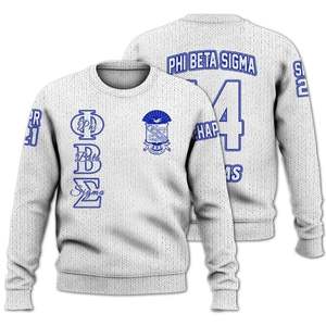 Suéter de punto de acrílico blanco azul Phi Beta Sigma 1914 letras de chenilla Sigma Beta suéter de fraternidad griega ropa - Product Image 1
