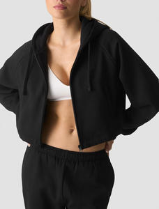 Chaqueta Corta con Capucha y Cremallera para Mujer, Estilo Casual, Color Sólido, Ropa Urbana, Venta al Por Mayor Personalizada - Product Image 3